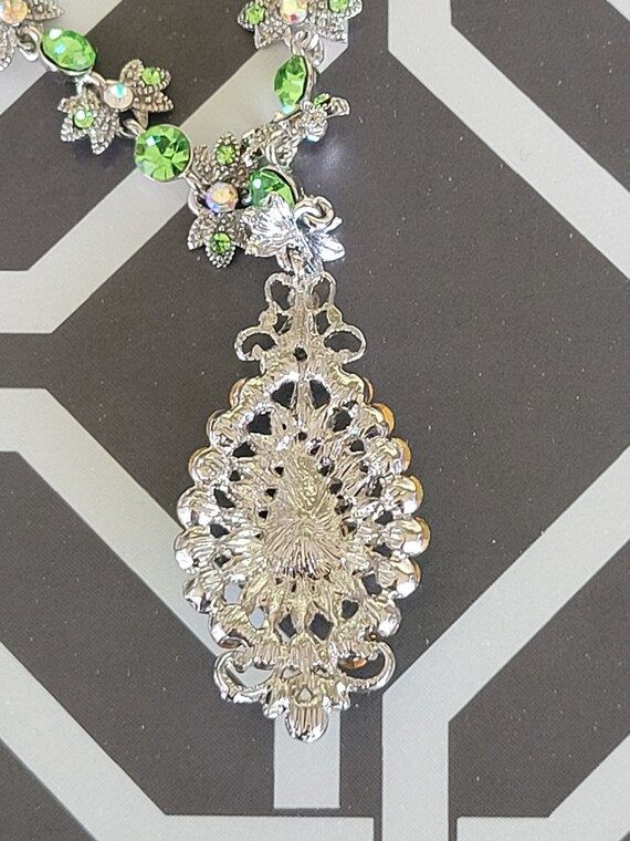 Vintage Signed VCLM Peridot and Clear Rhinestone … - image 3