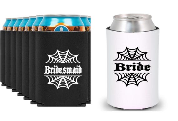 Wedding Party Can Koozies Coolers Custom Made Spider Webs