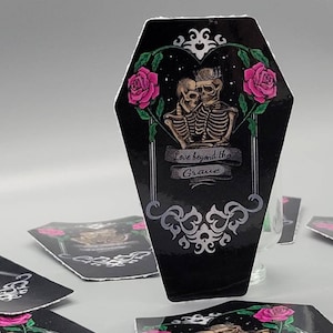 Love Beyond the Grave Vinyl Sticker Coffin Goth Spooky