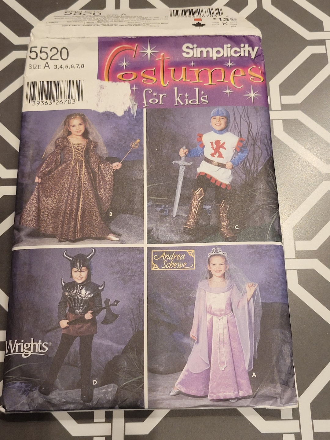 Simplicity Costume Pattern for Kids Renaissance Knights Princess Size 3 ...