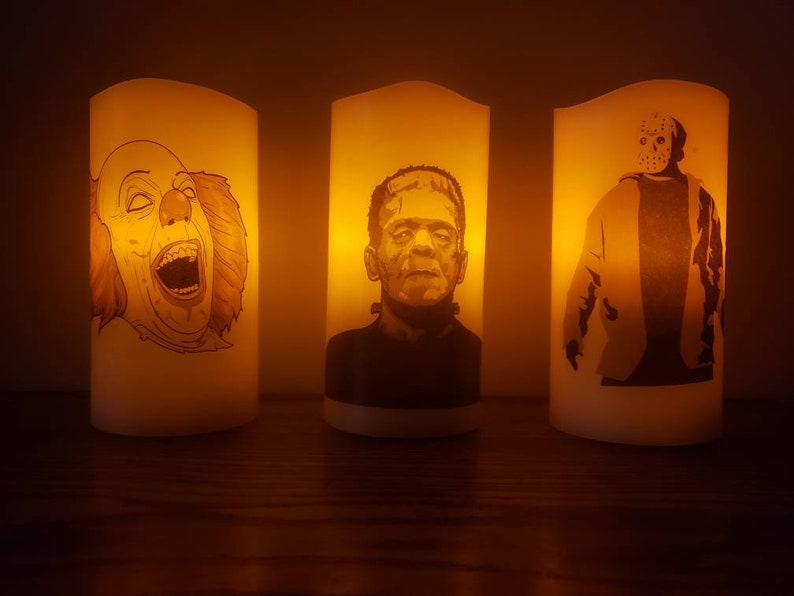Halloween Horror Theme LED Candle Pennywise Frankenstein Jason Battery Light Decor