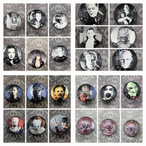 24 Horror Characters and Monsters Collection Made to Order Drawer Pull Knobs Glass Dome Goth Spooky Alternative Home Decor Vanity Doorknob