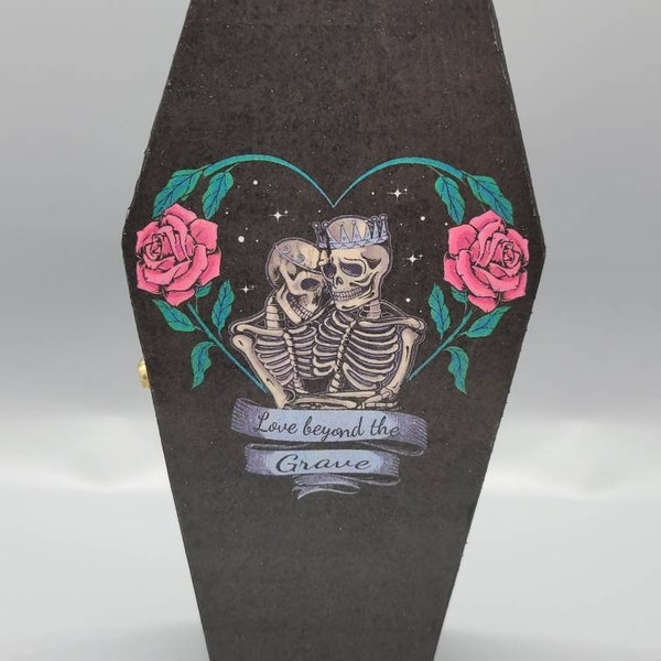 Wood Coffin Keepsake Ring Jewelry Box Goth Gothic Alternative Dark Wedding Love Beyond the Grave Skeleton Romance