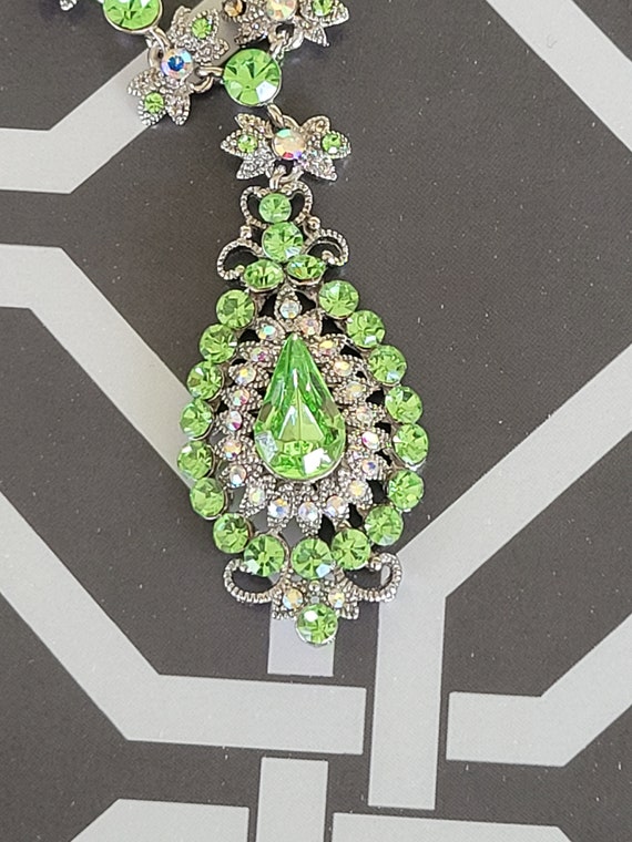 Vintage Signed VCLM Peridot and Clear Rhinestone … - image 4