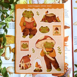 Forest Frogs A6 Sticker Sheet - cottagecore stickers, frog gifts, frog stickers, cottagecore decor, cottagecore froggy, cottagecore frog