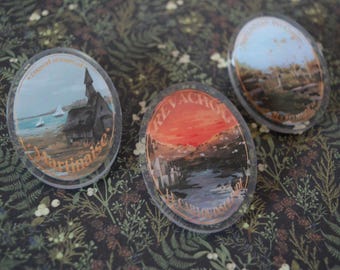 Disco Elysium Revachol Travel Pins - 2&quot; acrylic - Martinaise, Revachol City, Insulindian Phasmid