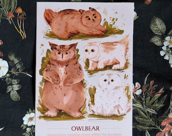 Owlbears - Dungeons & Dragons A5 or A4 Print - dnd gifts, dnd poster, dungeons and dragons gifts, dungeons and dragons prints, owlbear cub