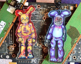 Five Nights At Freddy's Springtrap & Withered Bonnie 3.5 inch keychains - fnaf, fnaf 2, fnaf 3