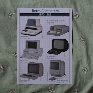 Old Computers Retro Vintage Tech Print - A4 or A5 - Commodore Pet 64 Sinclair ZX Spectrum Apple Macintosh IBM PC 5150