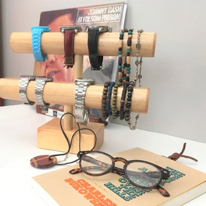 Présentoir de bracelet de montre à 2 niveaux, organisateurs de stockage, luminaires de magasin de détail, support de bracelet, organisateur de montre, support de montre en bois