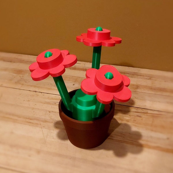Big Brick Flower, Giant brick flower with pot -3d printed