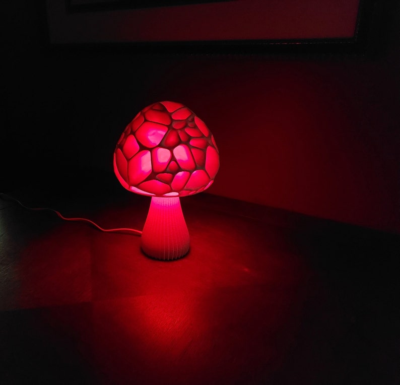 Mushroom 3D Printed Accent Lamp Voronoi Mushroom Lamp Many Color Options Mood Lighting Red