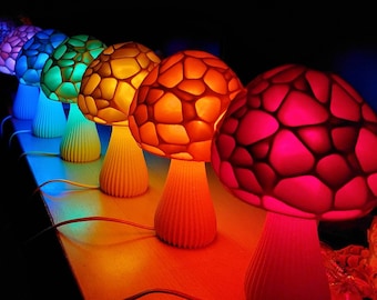 Seta - Lámpara de acento impresa en 3D - Lámpara de setas Voronoi - Muchas opciones de color - Iluminación ambiental