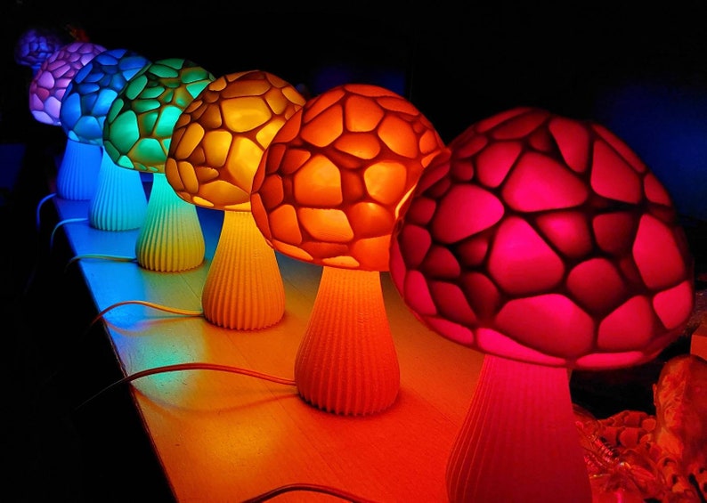 Mushroom 3D Printed Accent Lamp Voronoi Mushroom Lamp Many Color Options Mood Lighting image 1