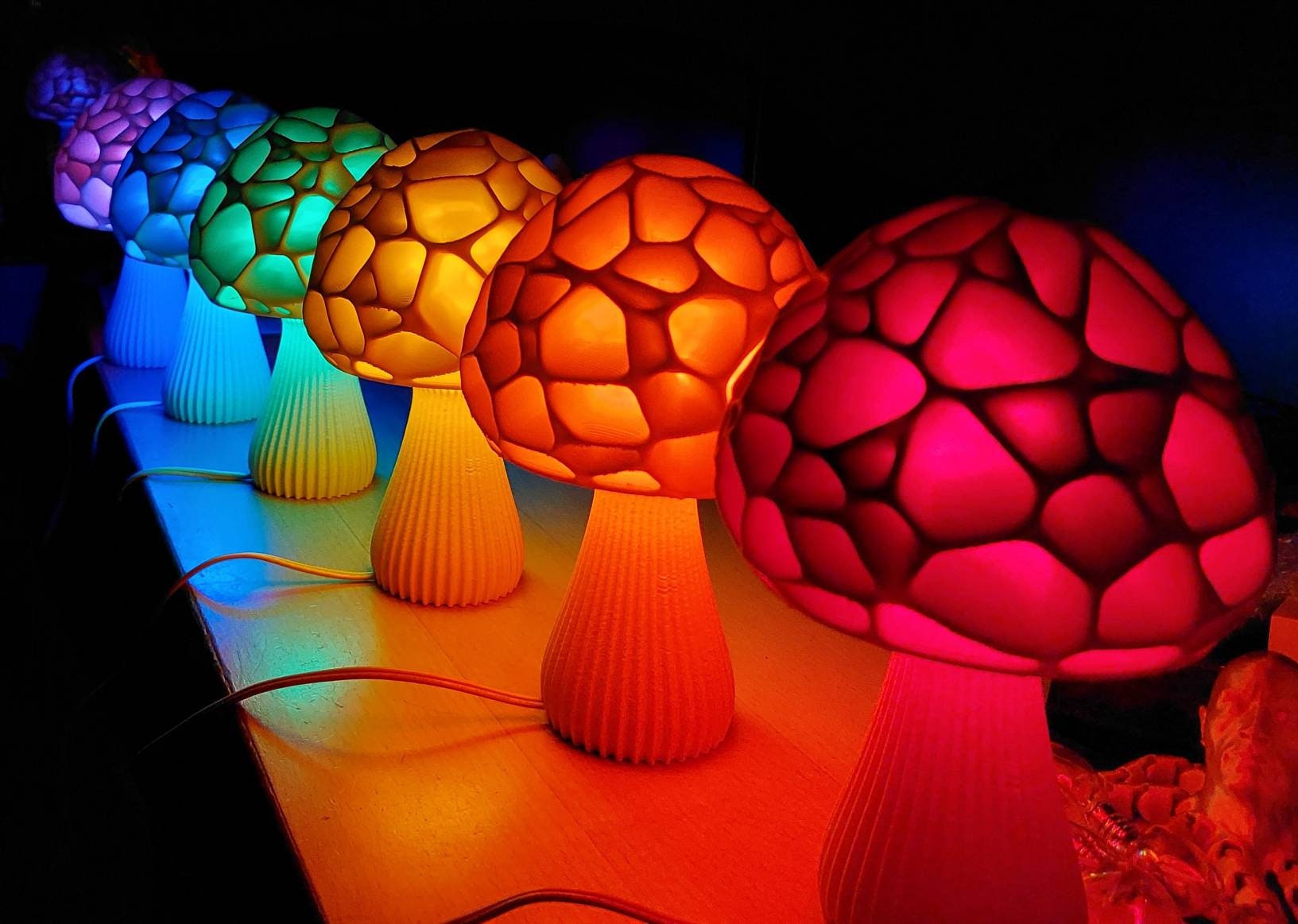 Mushroom 3D Printed Accent Lamp Voronoi Mushroom Lamp Many