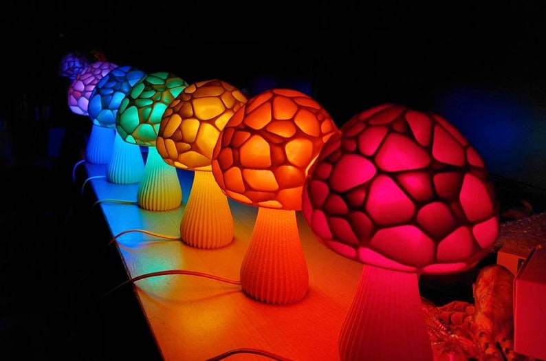 Mushroom 3D Printed Accent Lamp Voronoi Mushroom Lamp Many Color Options Mood Lighting image 2