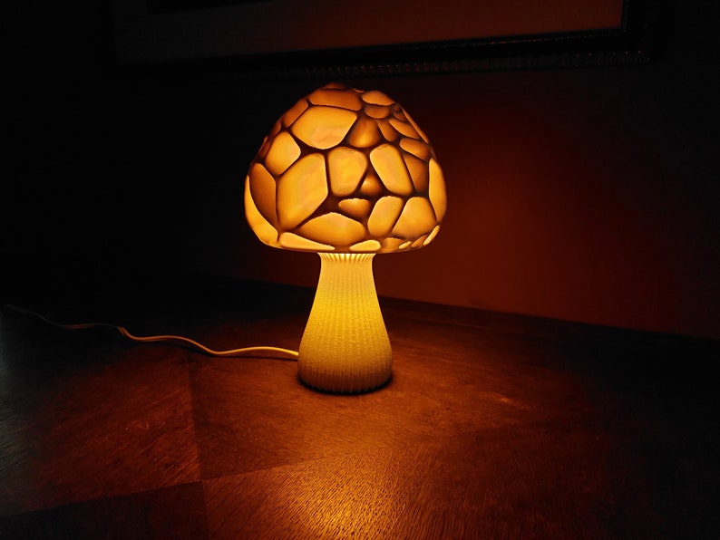 Mushroom 3D Printed Accent Lamp Voronoi Mushroom Lamp Many Color Options Mood Lighting Yellow