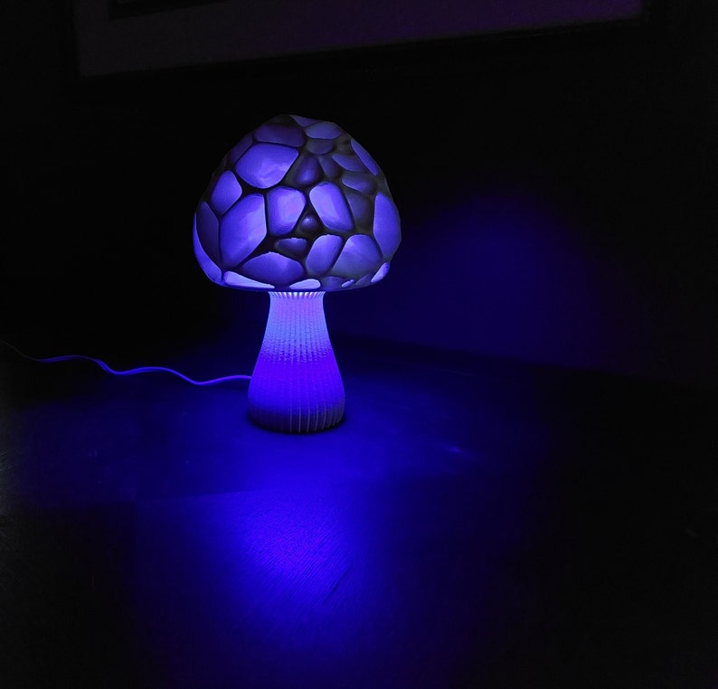 Mushroom 3D Printed Accent Lamp Voronoi Mushroom Lamp Many Color Options Mood Lighting Blue