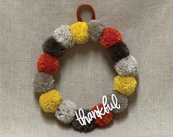 Harvest Pom Pom Mini Wreath-Pom Pom Wreath-Mini Pom Pom Wreath-Fall Wreath-Home Decor-Thanksgiving Wreath-Handmade Home Decor-Pom Poms