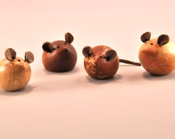 Hand Turned Wooden Mouse: Hardwood Whimsical Decor