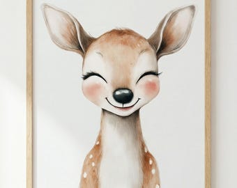 Arte infantil de ciervo bebé, póster de animales bebés, decoración de pared de cervatillo