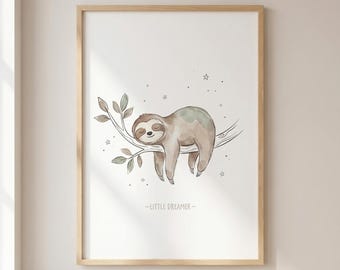 Póster de perezoso para guardería, pequeño soñador