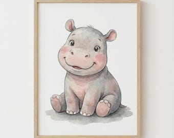 Póster infantil de hipopótamo bebé, póster de animales bebés.