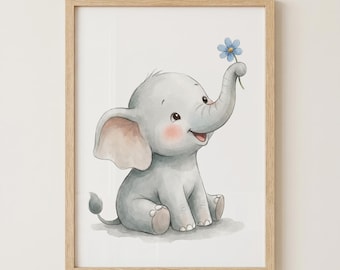 Arte de pared para guardería de elefante bebé