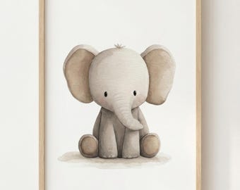 Arte de pared para guardería de elefante bebé, póster de animales de safari