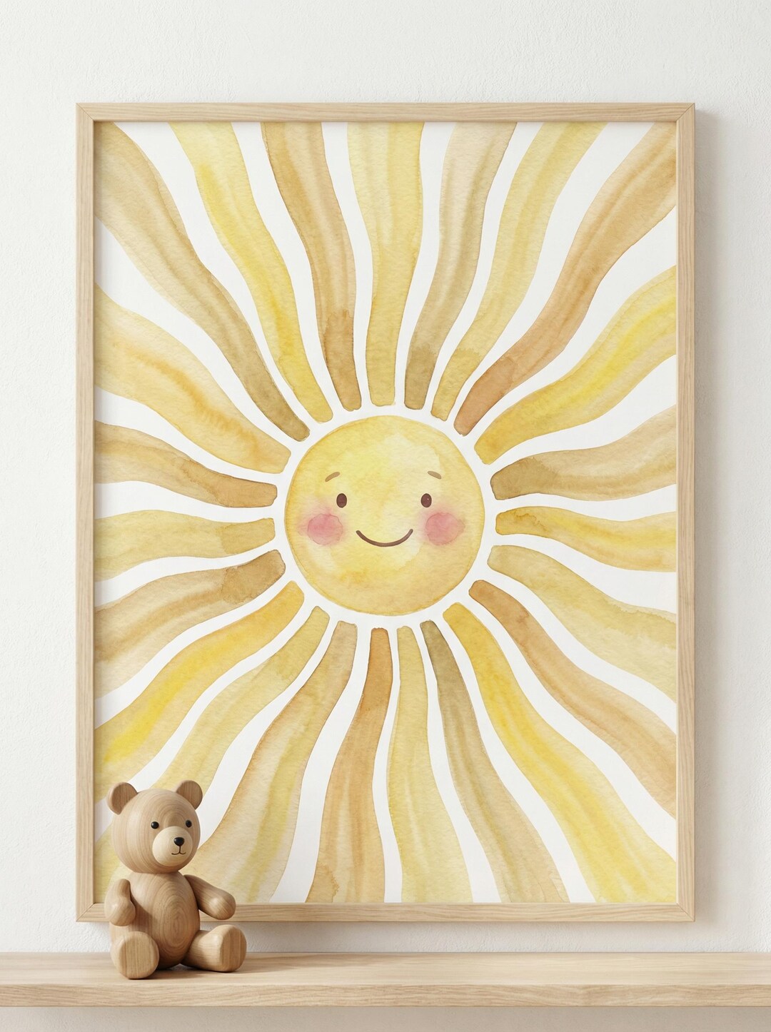 Sun Nursery Wall Art, Watercolor Sun Poster, Yellow Boho Kids Room ...