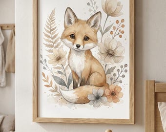 Decoración de pared de zorro para habitación de bebé, decoración de bosque, póster bohemio de animales, impresiones con temática forestal