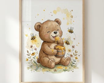 Póster del Oso de Miel, Estampado de Animales del Bosque
