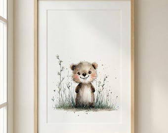 Arte de pared para guardería de castores, póster de animales del bosque
