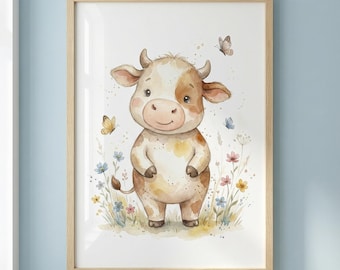 Póster de vaca bebé, decoración de pared para habitación infantil