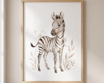 Póster infantil de cebra, animales de safari