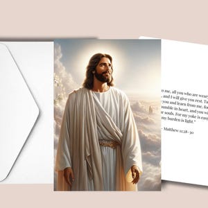 Vinde a mim, todos os que estais cansados e sobrecarregados, e eu vos aliviarei. Mateus 11:28–30 Simpatia, Fé, Cartão de Saudações Cristão