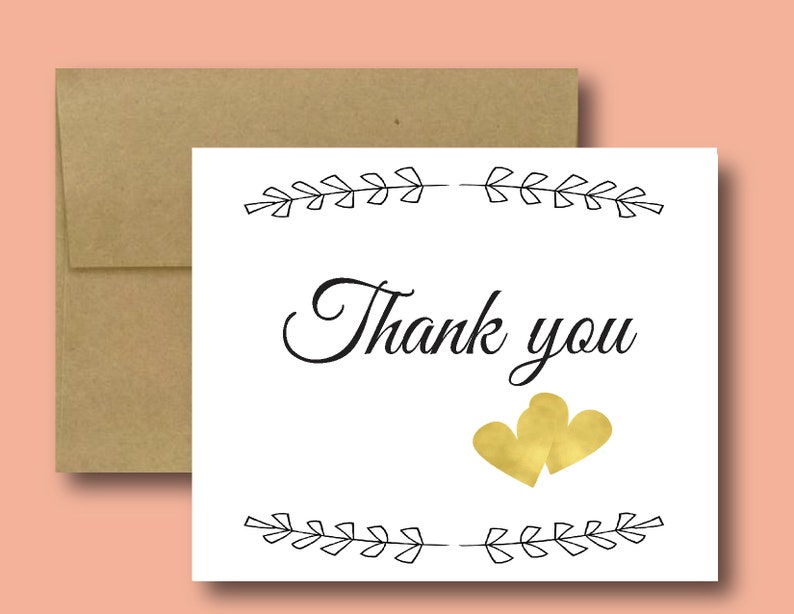Hand Made. Thank You Cards Wedding Party Gifts Handmade Thank You Card Greeting Card With Gold Hearts Blank Inside Cute Wedding Cards