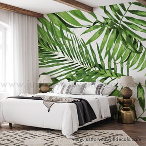 Palm Leaf Wallpaper, Monstera Leaf Mural, Leaf Wallpaper Peel and Stick, Tropical Wall Mural, Bold Modern Green Wallpaper 32-0005