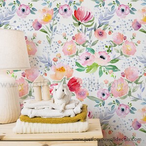 Floral Nursery Wallpaper, Girl Nursery Wallpaper, Pre-Pasted Wallpaper, Peony Wallpaper, Peel and Stick Wallpaper, Vintage Wallpaper 30-0005