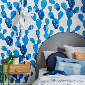 Blue Cactus Wallpaper, Boy Nursery Wallpaper, Boys Room Wallpaper, Nursery Wallpaper, Peel and Stick wallpaper, Kids Wallpaper Mural 31-0002