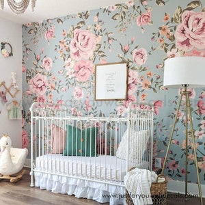 Floral Wallpaper, Rose wallpaper, Nursery Wallpaper Girl, Peel and Stick Wallpaper, Nursery Wallpaper, Rose Peony Wallpaper 30-0026