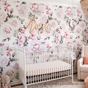 Floral Wallpaper, Rose wallpaper, Girl Nursery Wallpaper, Peel & Stick Wallpaper, Kids Wallpaper, Pink Floral Wallpaper, Pre Pasted 30-0024