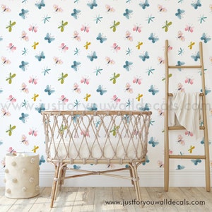 Teen Girl Butterfly Wallpaper, Girls Room Wallpaper, Girl Butterfly Nursery Wallpaper, Peel and Stick Wallpaper, Removable Wallpaper 33-0013