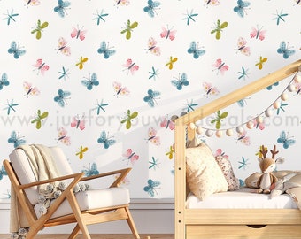 Butterfly Wallpaper, Kids Wallpaper, Girls Room Wallpaper, Girl Butterfly Nursery Wallpaper, Peel and Stick Wallpaper, Removable 33-0013