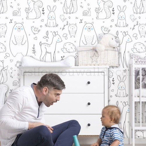 Nursery Wallpaper Animal Wallpaper Removable Wallpaper - Etsy Nursery Wallpaper Animal Wallpaper Removable Wallpaper - Etsy