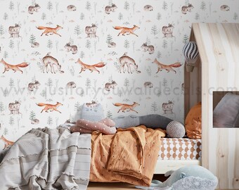 Forest Animal Wallpaper, Nursery Wallpaper, Woodland Nursery Wallpaper, Boy Nursery Wallpaper, Kids Animal Wallpaper, Baby Wallpaper 33-0020