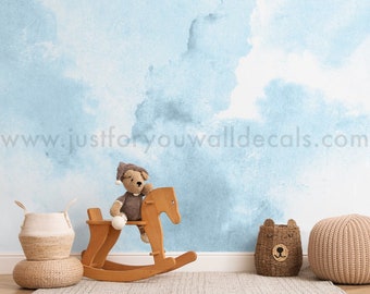 Blue Watercolor Wallpaper, Boy Wallpaper Peel & Stick, Removable Wallpaper, Blue Wallpaper, Minimalist Wallpaper, Neutral Wallpaper 36-0001