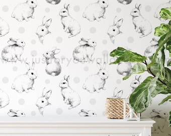 Bunny Wallpaper, Nursery Wallpaper, Animal Wallpaper, Removable wallpaper, Nursery Animals Kids Room, Rabbit Wallpaper Kid Wallpaper 33-0003
