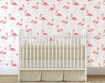 Flamingo Girl Room Wallpaper, Nursery Wallpaper, Flamingo Wallpaper, Animal Wallpaper, Tropical Nursery Wallpaper, Removable wallpaper 0005