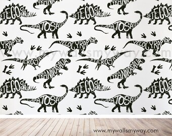 Dinosaur Nursery Wallpaper, Black and White Boy Nursery Wallpaper, Baby Boy Nursery Wallpaper, Toddler Boy Wallpaper, Kids Wallpaper 33-0029